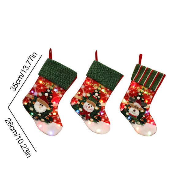 Julstrumpor med LED-ljus Julelement Design Stor strumpa hängande dekoration Present till julgran Öppen spisvägg