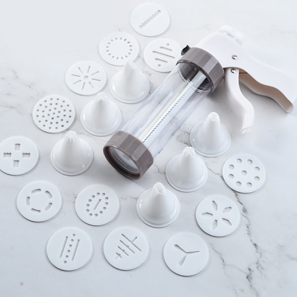 Keks-sprøytepistol i rustfritt stål Spritz Kexmaskin for DIY-baking med 13 kakeformer og 6 dekorasjonsdyser for glasur