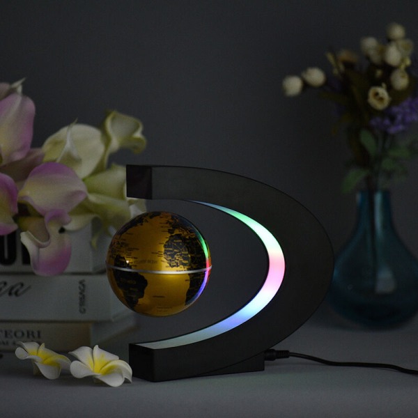 Aibecy 3 tommer C-formet magnetisk svævende globe med indbygget LED-lys, blå engelsk bold, EU-standard 100-240V