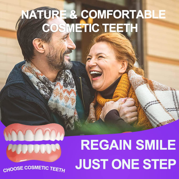 3 falske tenner, kosmetisk protesefiner for over- og underkjeve og naturlig nyanseprotesefiner for midlertidig gjenoppretting av et selvsikkert smil