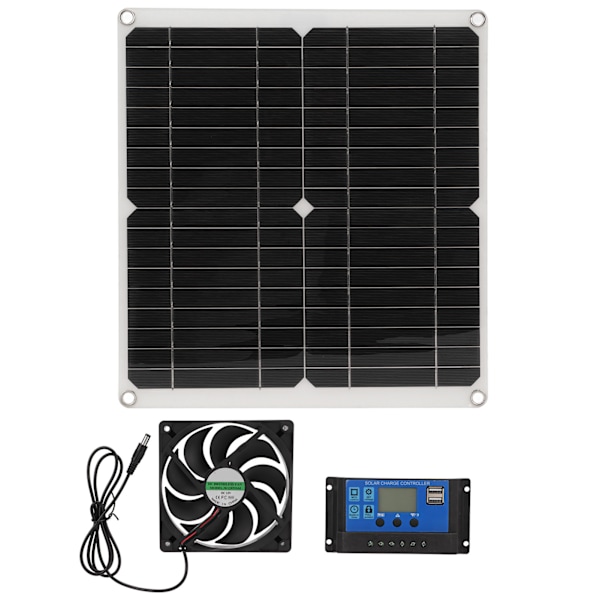 Solpanel-kit LCD-display Flera skyddfunktioner 25W Utomhusladdning Solpanelstyrenhet Fläktsystem Set