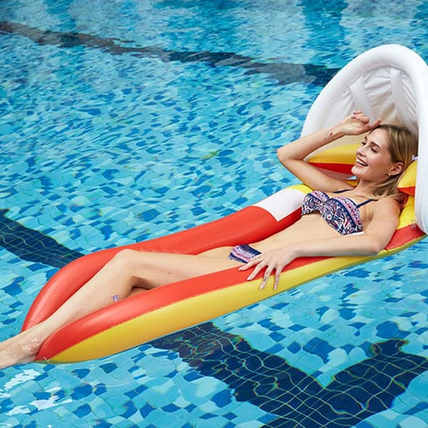 Pool Float med Kapell Uppblåsbar Pool Float Flotte Bekväm Hållbar Utomhus Vattensäng