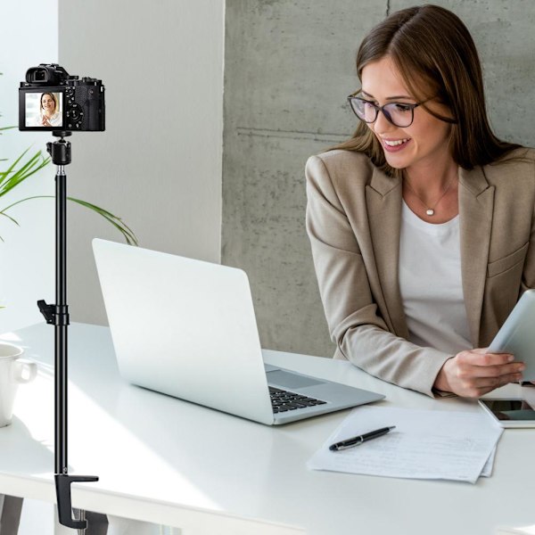 Skrivebords-kameraarm Justerbar bordsplade C-klemme montering med 360 graders roterende kuglehoved til DSLR-kamera ringlys videolys