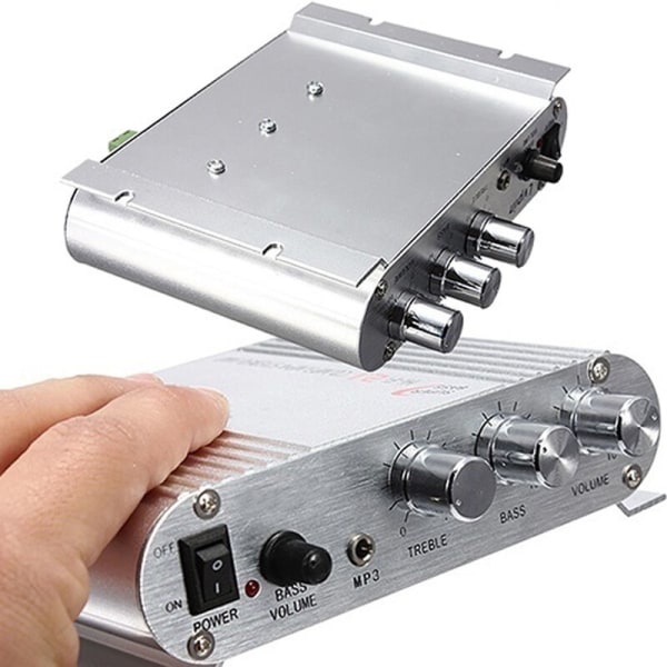 Minibil 3-kanals megabass stereohøyttalerforsterker Koble til med telefon PC DVD-spiller MP3 MP4 bærbar subwoofer, modell: sølv 1