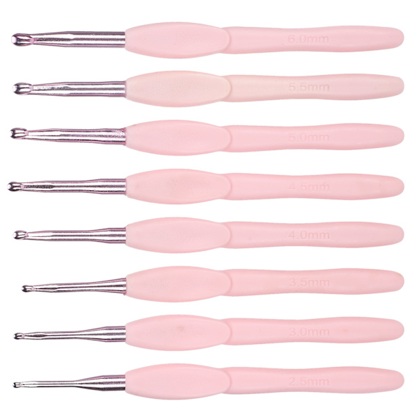 8 st Ergonomiskt virkat set Stickverktyg Tröja Nål Mjukt rosa handtag Aluminium TPR