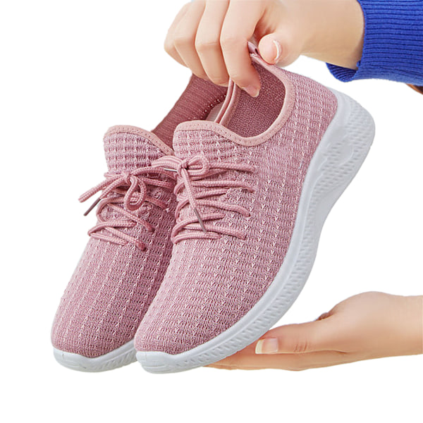 Damskor Lätta Casual Löparskor Låga Andningsbara Övre Anti-Halk Sport Sneakers Vår Höst Stil Rosa Storlek 38