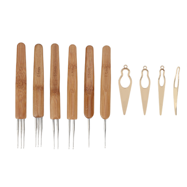 10 st Dreadlocks Verktygsset Legering Bambu Virknål Dreadlocks Nålar Kit för hårstyling Guld