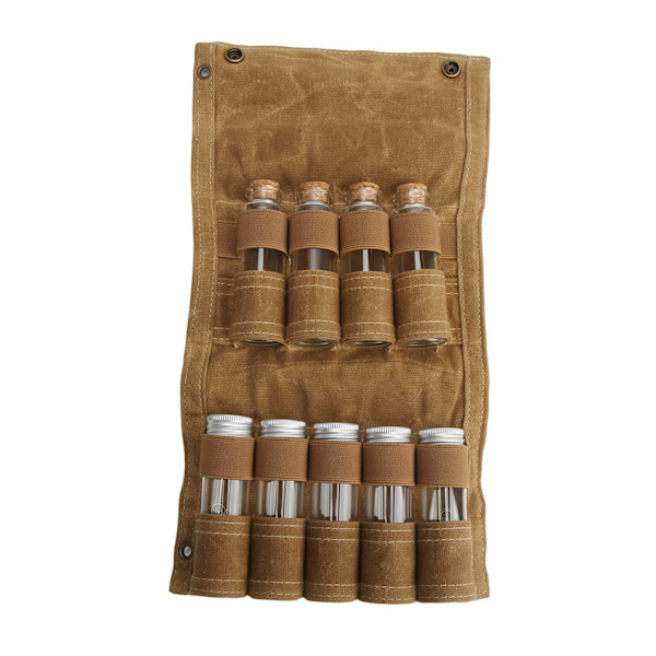 Krydderflaskepose Foldbar bærbar krydderpose med 9 flasker til campinggrill picnic Khaki