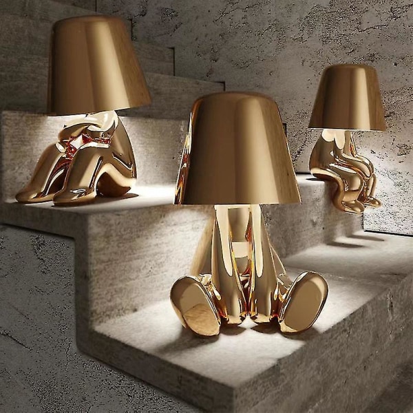 Italien Lille Golden Man Bordlampe Resin Led Natlys Kaffebar Soveværelsesindretning Tegnefilm tænkerlamper Børnedagsgave Thinkers lamp 01