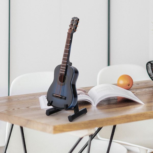 Mini træguitar model display Mini musikalske pynt Håndværk hjemindretning (blå 10cm)