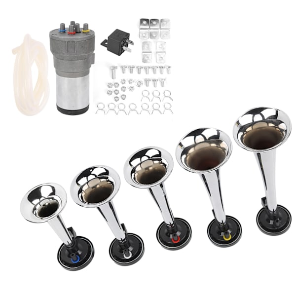 Bil 5 Trompet Sett Tune 12V med kompressor Krom Fargeerstatning for tog skip varebiler