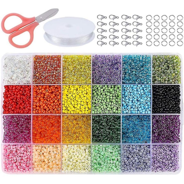 Glasfröpärlor 24 färger små pärlor Kit Armbandspärlor för smyckestillverkning 2MM 24000PCS