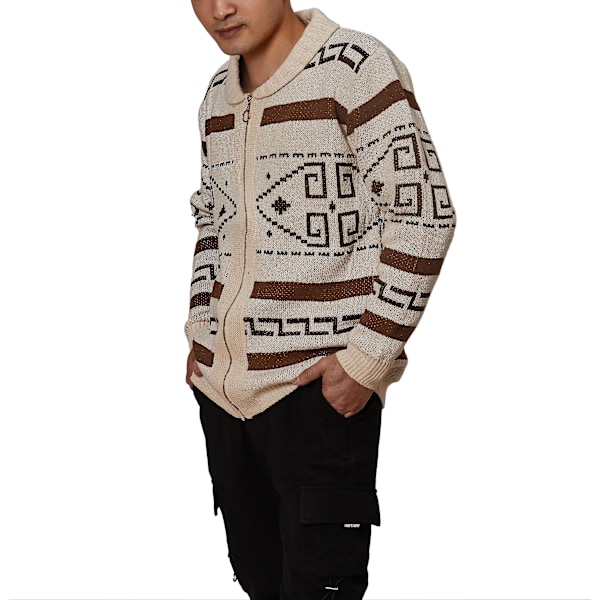 Khaki Zip Cardigan Mænds XL Strikket Trøje til Efterår/Vinter