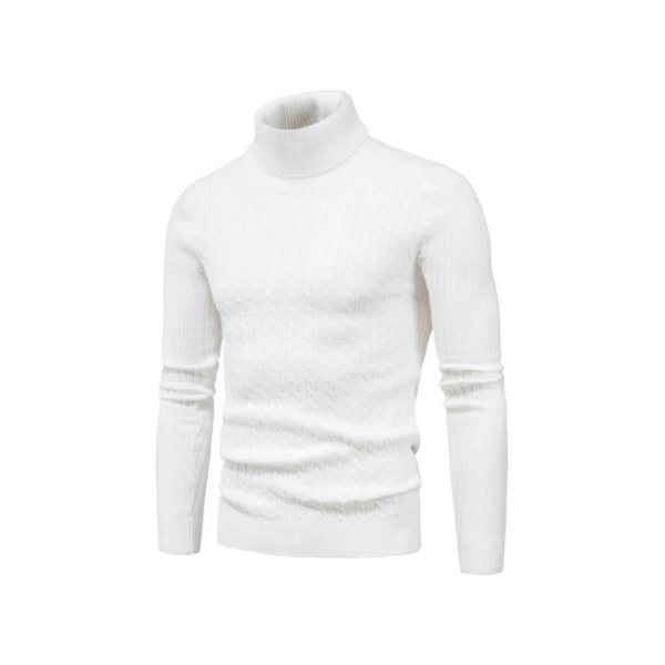 Menn Turtleneck Knitted Jumper Chunky Genser Thicken- White2XL