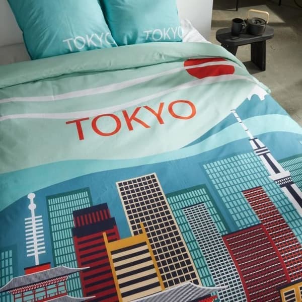 Sengesæt - IDAG - JAVA - 2 personer - 240x220 cm - Bomuld - Tokyo-print - Blå[NX]