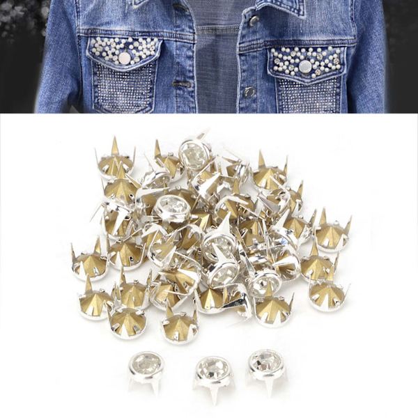 50 kpl 7 mm DIY Hopeakäpäläinen Pyöreä A-Luokan Kristalli Strass Hanttöille ja Koristeluun (Valkoinen)
