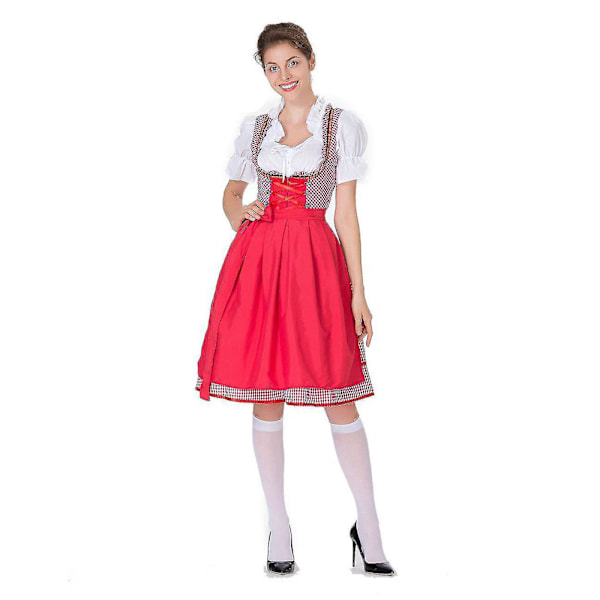 Oktoberfest Kvinders Tysk Dirndl Kjole Kostume - Bayersk Karneval Party Outfit (Rød, Medium)