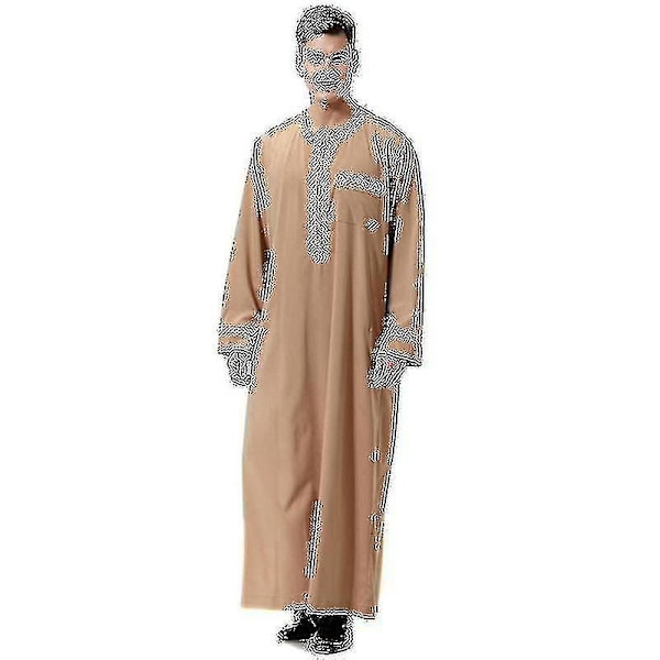 Saudi-miehille pitkähihainen thobe-kaftan-takki - kamelinvärinen - koko 2XL