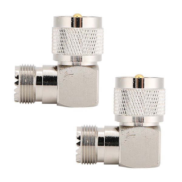 2 stk UHF han PL259 til hun SO239 retvinklet RF koaksialadapter kontaktkonverter