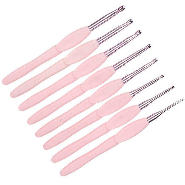8 st Ergonomiskt virkat set Stickverktyg Tröja Nål Mjukt rosa handtag Aluminium TPR
