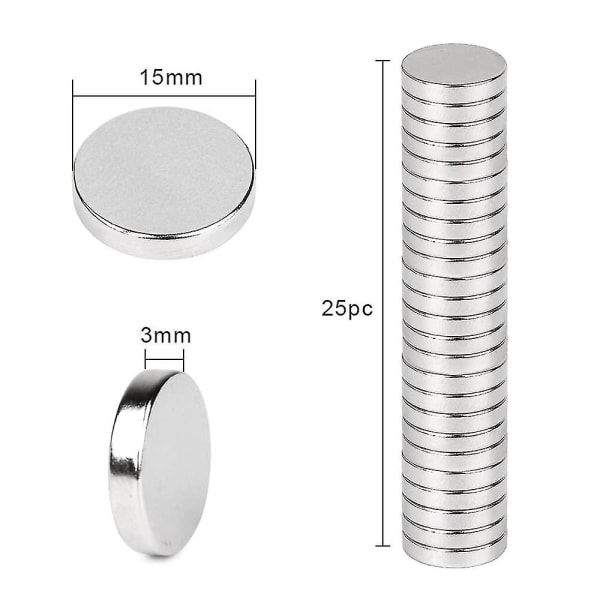 Neodymmagneter Pakke med 25 runde magneter, ekstra stærke neodymmagneter (15 X 3 Mm)
