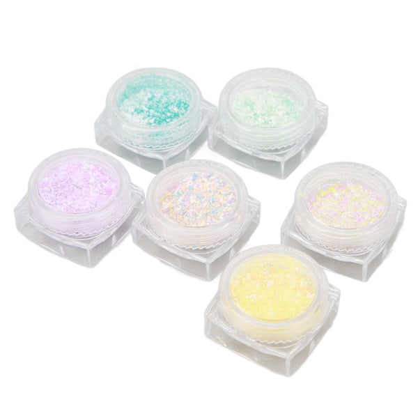 6 burkar Nail Art Ull Pulver Blandade Färger DIY Design Manikyr Nail Art Dekorationer Nail Art Glitter Powder