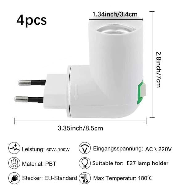 st E27 with switch construction site socket AC 220V power socket Compatible with wall kitchen lamp adapter LED lamp holder (white)