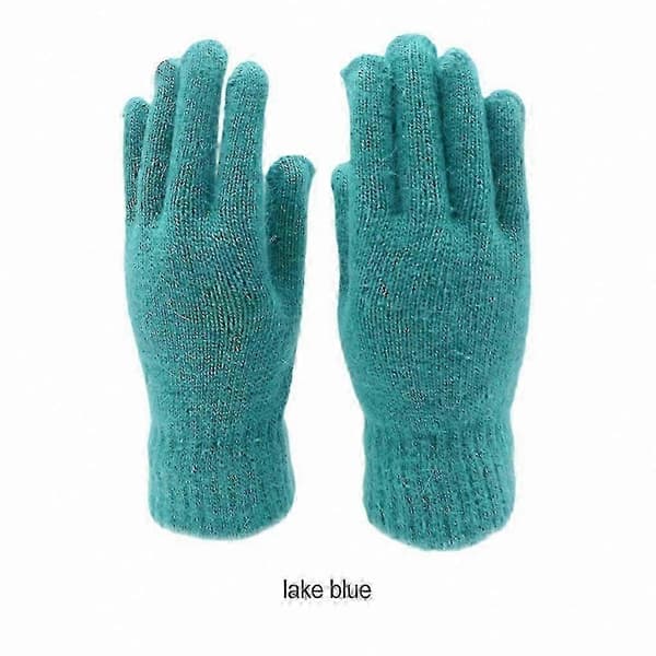 Herr Vinterstickade Vantar - Varma Yllefingervantar för kallt väder Moderiktiga Water Blue