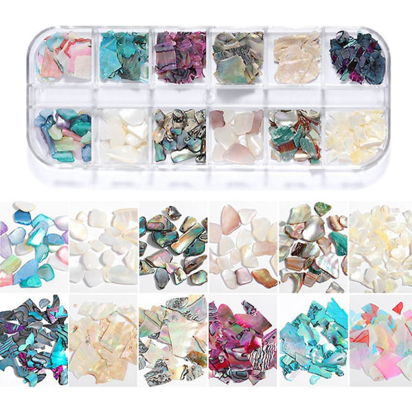 Fargerik naturlig Seashell Nail Sticker, 3d iriserende glitter manikyr