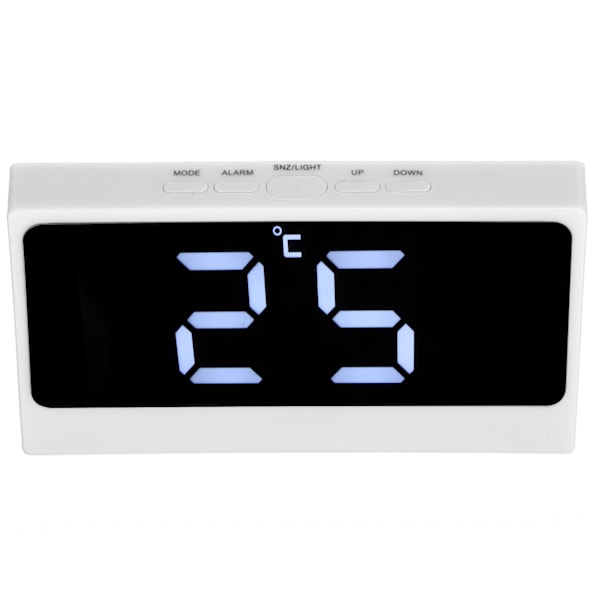 LED Digital Vekkerklokke Stille Smart Temperatur Dato Lysende Stor Skjerm Skrivebord Sminkespeil (Hvit)