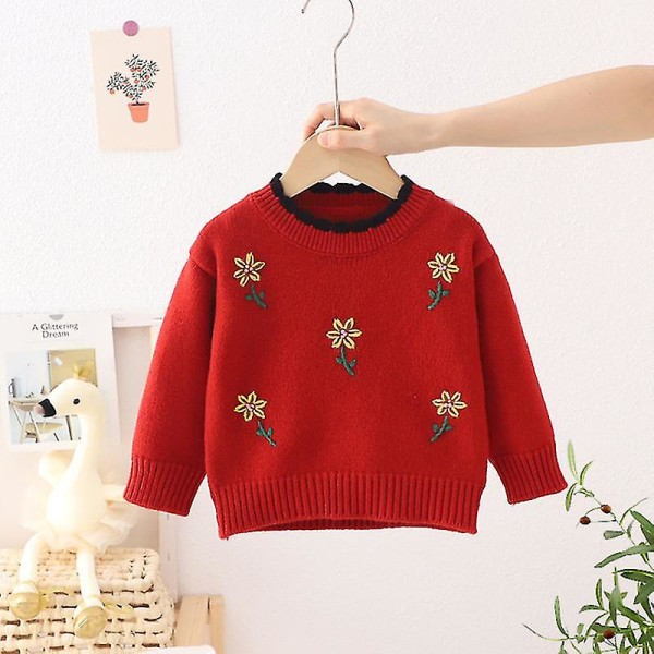 Langermet genser for barn Langermet strikket genser RED 80CM