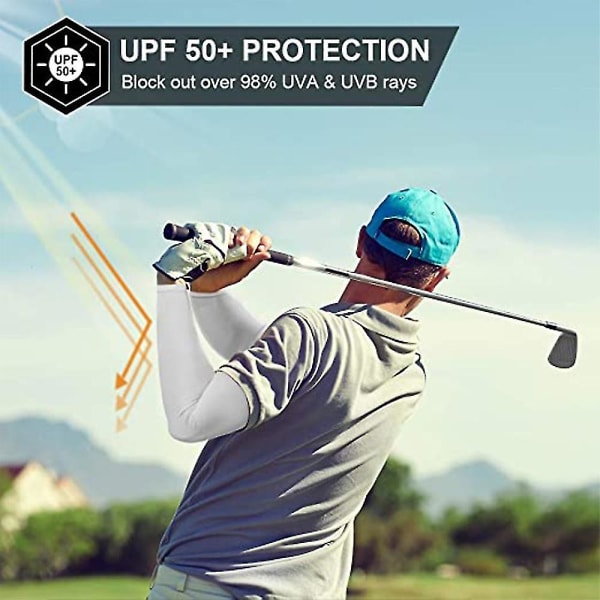 2 par kølearmsærmer til mænd og kvinder, UV-beskyttende Upf 50 White