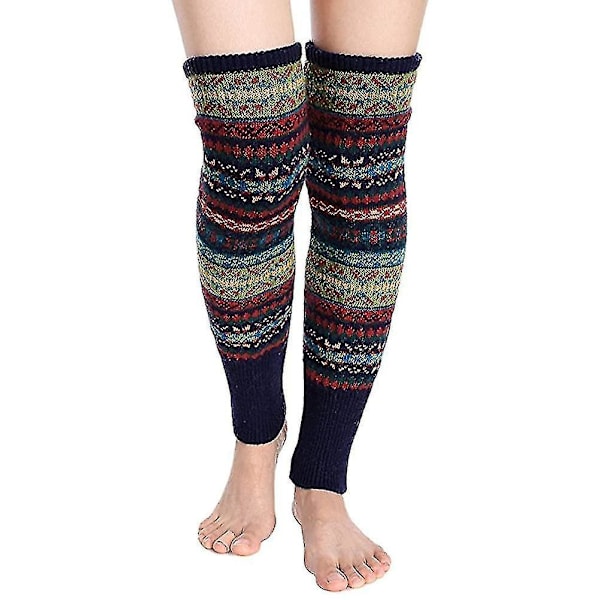 Bohemian Knit Crochet Leg Warmers for Women - Winter Knee High Socks