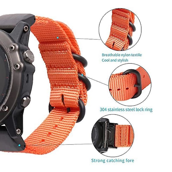 Justerbar 26mm Nylon Urrem Til Garmin Fenix 7x/6x Pro/Tactix7 - Orange