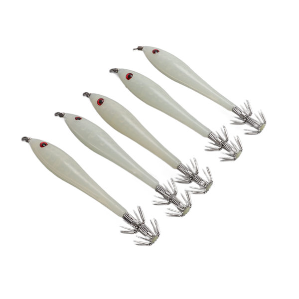 5 stk Hardt fiskedrag Simulering blekksprut falsk agn kroker kunstig blekksprut dobbel krok JigLuminous White