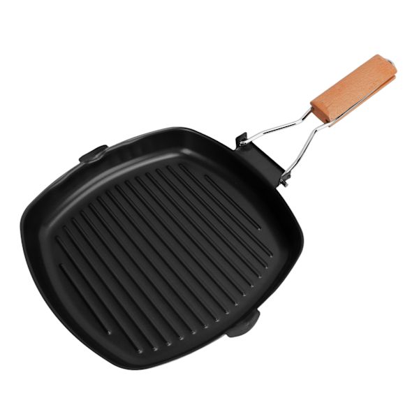 Stegepande Vikbar Non-Stick Bærbar Bøfpande med Træhåndtag mod Skoldning til Madlavning Camping 24 cm / 9,4 tommer