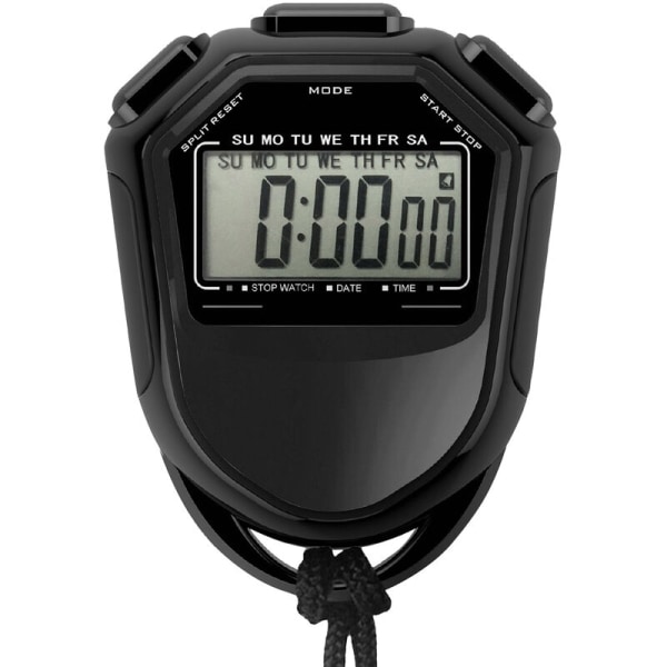 Vanntett stoppeklokke digital håndholdt LCD timer kronograf sportsdisk med stropp for svømming, løping, fotballtrening, modell: RS-808 svart