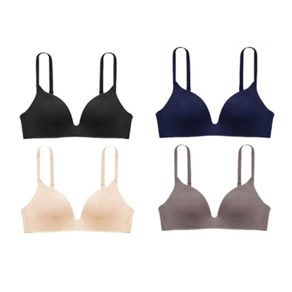 Dame BH 3/4 Cup Trådløs Sømløs Push Up Justerbar Myk Pustende Ren Farge BH for Studenter Dame 4stk Farge Blandet 36AB