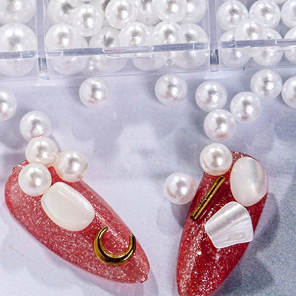 Pearl Rhinestone halvcirkel platt rygg samling med låda för nail art skor kläder DIY Scrapbook