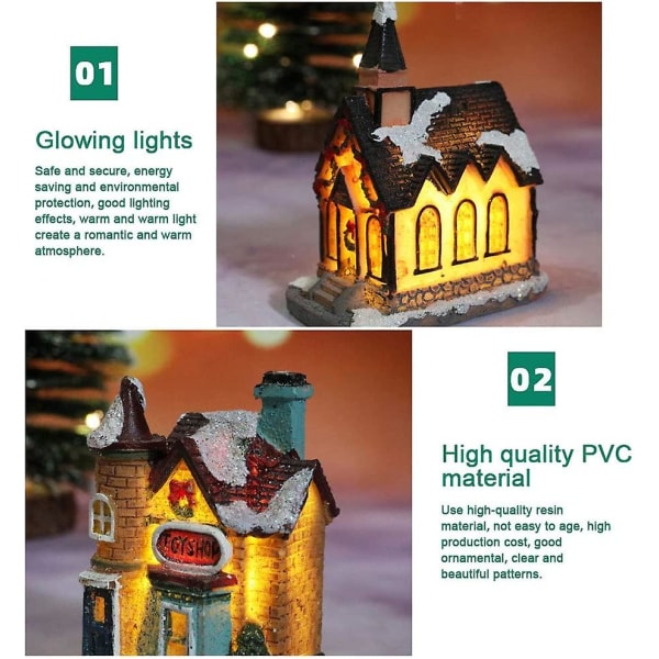 Resin Christmas Scene Village Houses Town With Warm Yellow Led Light Battery Operate Christmas Ornamnet