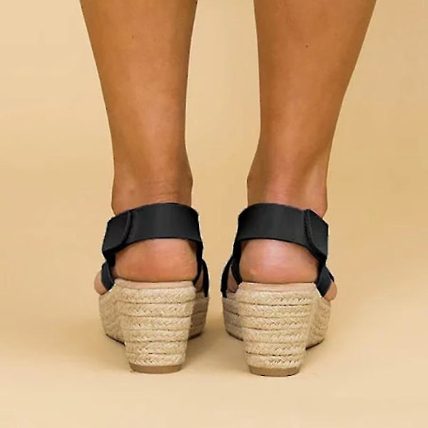 Svarta Platform Ankle Strap Wedge Espadrilles Sandaler för Kvinnor Storlek 42