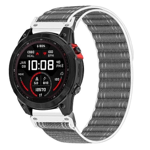 22 mm urrem kompatibel med Garmin Fenix 8 (47 mm) 7 6 5 rem titanium nylon loop håndledsrem - Grey White Multicolor