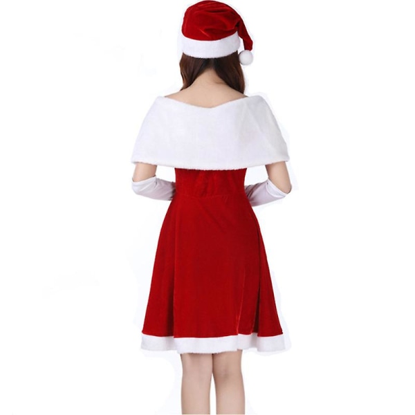Evago 4st jultomtedräkt damtomtekostym julpyntdräkt med klänning, hatt, ett par handskar och en sjal One Size