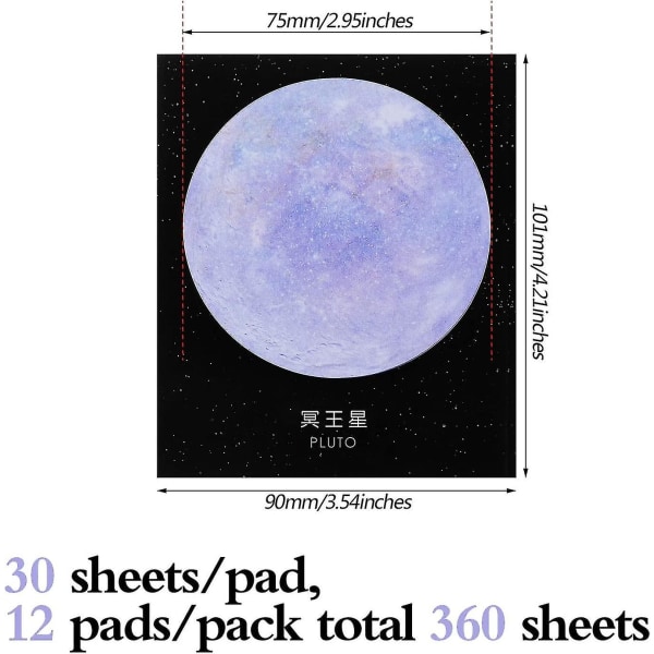 12 stykker Planet Sticky Notes Moon Earth Sticky Notes Selvklæbende Planet Notes