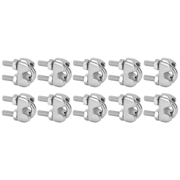 10 stk 3/16 tommer M4 rustfritt stål vaier kabelklemme U-bolt sadelfeste