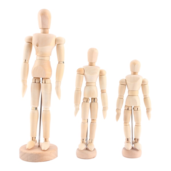 Konstklass Träfigur manlig docka skyltdocka trä rörlig modell display hantverk 4,5 tum