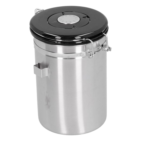 Kaffebönor Canister med avgasventil Rostfritt stål Förseglingsbehållare med skedSilver