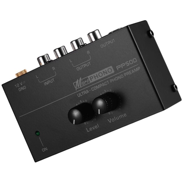 Ultrakompakt phono-forforsterker med nivå- og volumkontroller 1/4 RCA-inngang og -utgang, modell: EU-plugg