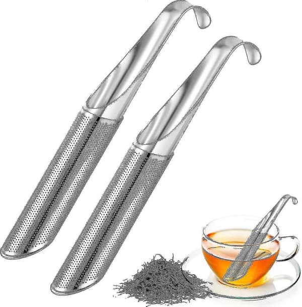 Tesil i rustfrit stål, 2-pak finmasket tesil med krog-håndtag, tesil, rustfrit stål til løs te, rosé, kaffe, krydderier, te