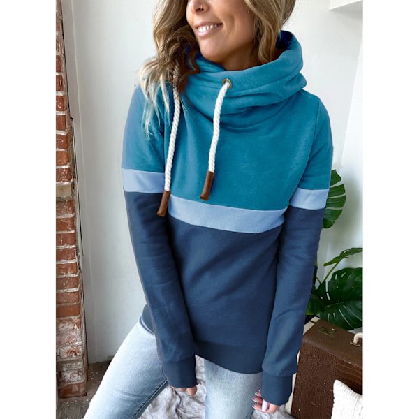 Naisten Huppari Pure Color Block Hoodie Naisten Huppari Rentoutunut Huppari Syksyyn Talveen Vaaleansininen ja Tummansininen XL